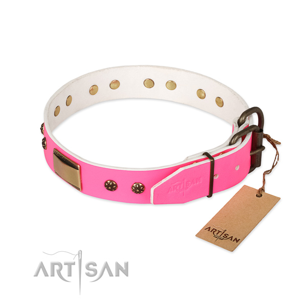 Rust resistant embellishments on full grain natural leather dog collar for your four-legged friend