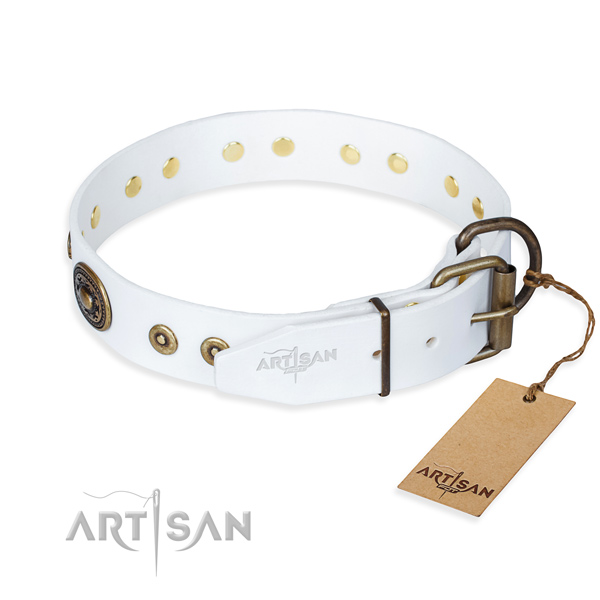 Full grain genuine leather dog collar made of top rate material with strong embellishments