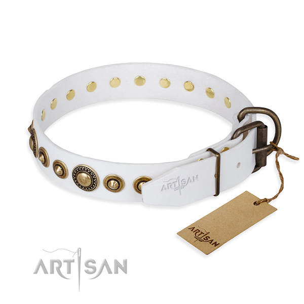 Reliable natural genuine leather dog collar handmade for easy wearing