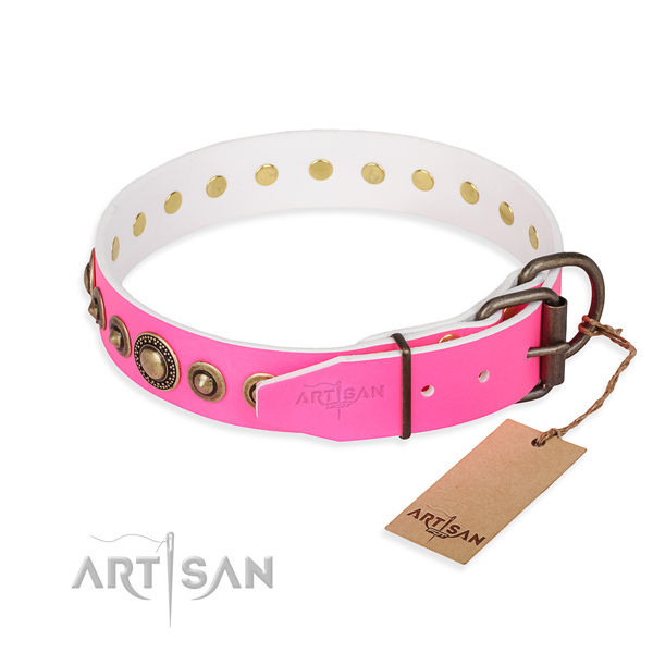 High quality full grain leather dog collar handcrafted for walking