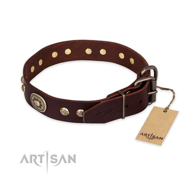 Durable traditional buckle on genuine leather collar for basic training your four-legged friend
