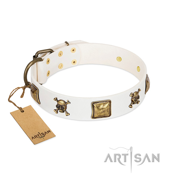 Designer full grain genuine leather dog collar with rust-proof adornments