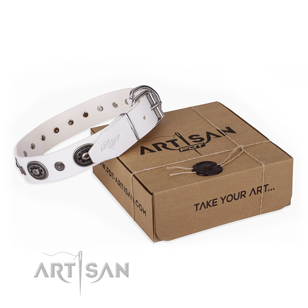 Soft full grain genuine leather dog collar created for fancy walking