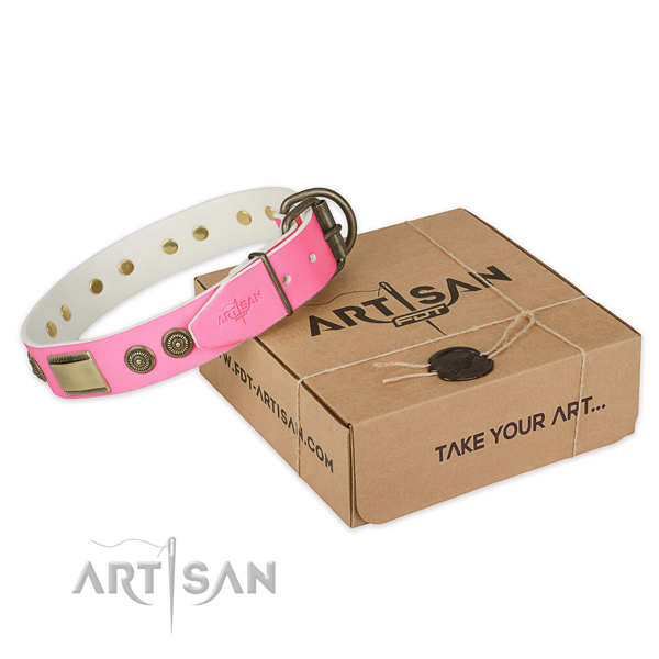 Durable embellishments on dog collar for comfortable wearing