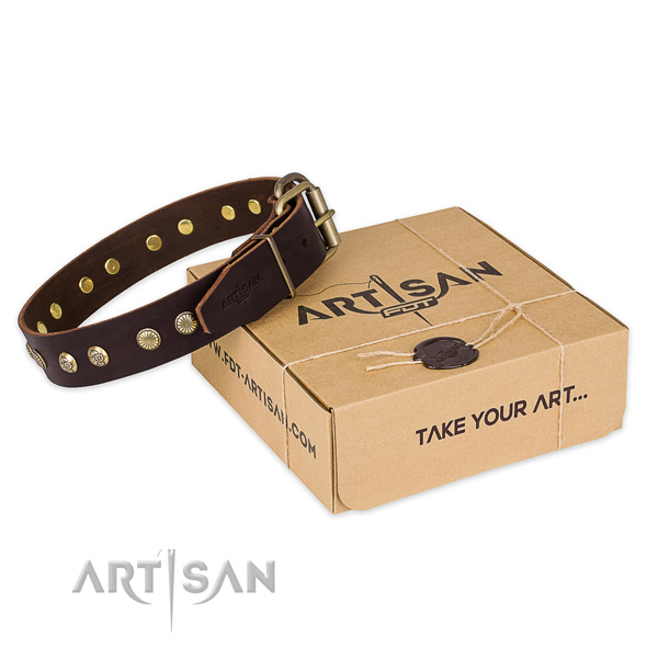 Strong buckle on full grain genuine leather collar for your impressive doggie