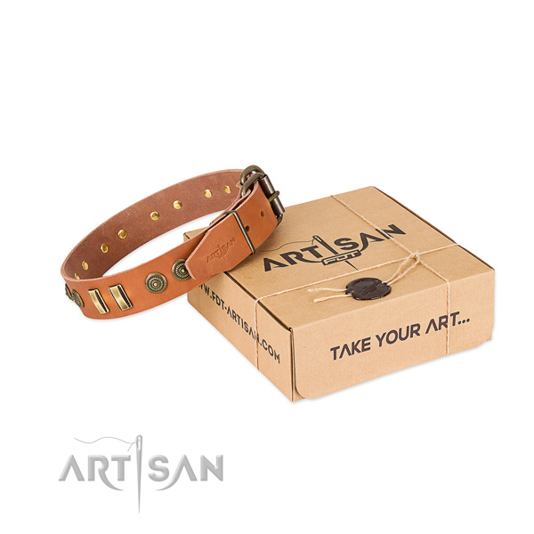 Strong fittings on full grain leather dog collar for your four-legged friend