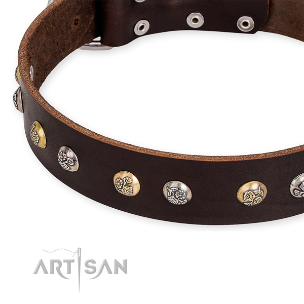 Full grain genuine leather dog collar with stylish design durable embellishments