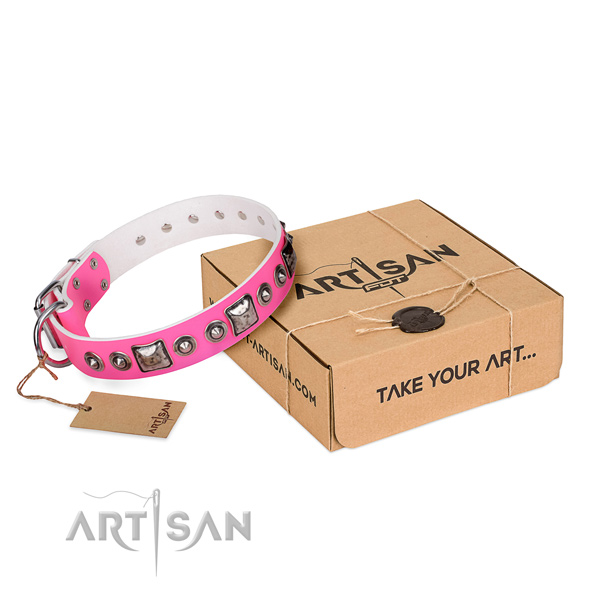 Flexible full grain genuine leather dog collar handmade for stylish walking