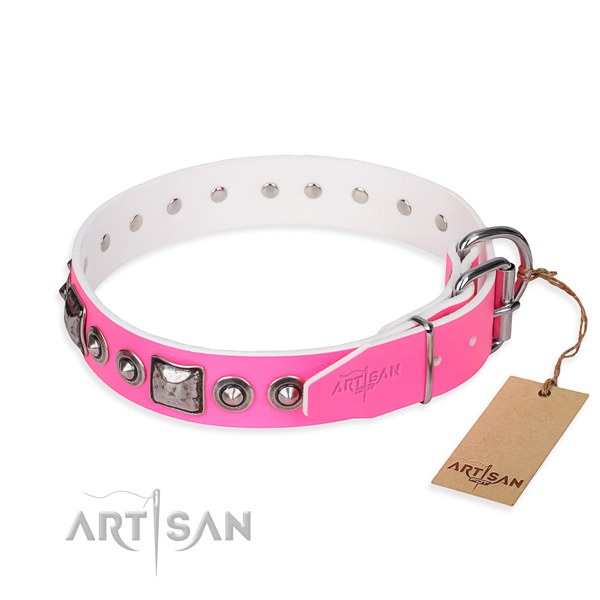 Top rate full grain natural leather dog collar created for daily walking