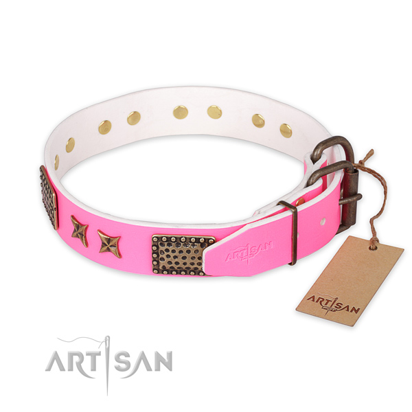Corrosion proof traditional buckle on leather collar for your impressive pet