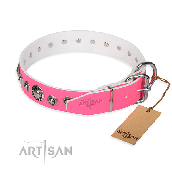 Natural genuine leather dog collar made of best quality material with rust-proof decorations