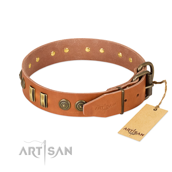 Rust-proof hardware on natural leather dog collar for your doggie