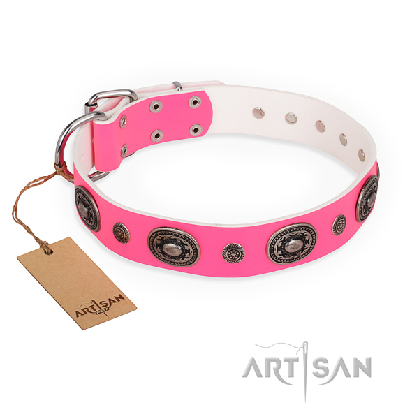 Soft to touch genuine leather dog collar crafted for easy wearing