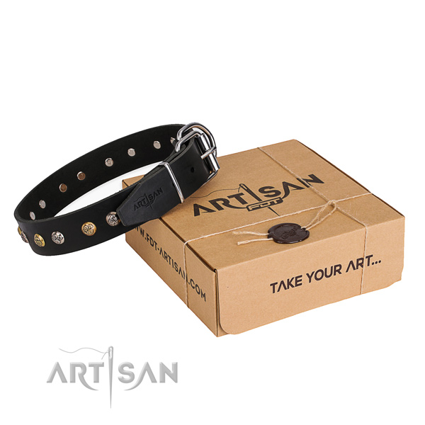 Flexible genuine leather dog collar created for comfy wearing