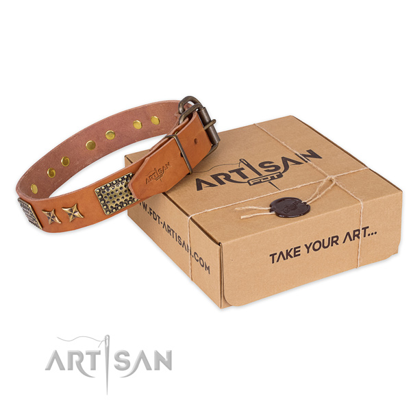 Corrosion resistant buckle on genuine leather collar for your impressive four-legged friend