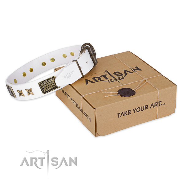 Durable fittings on full grain genuine leather collar for your handsome pet