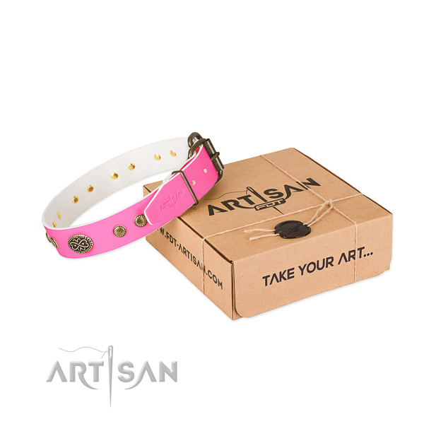 Durable decorations on genuine leather dog collar for your dog