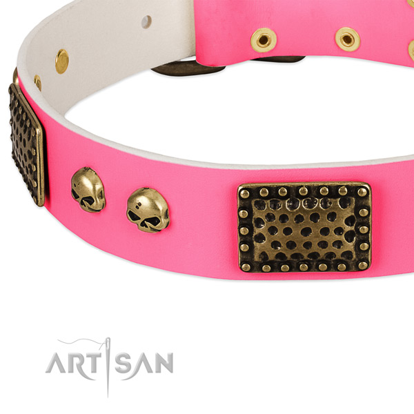 Reliable studs on full grain leather dog collar for your doggie