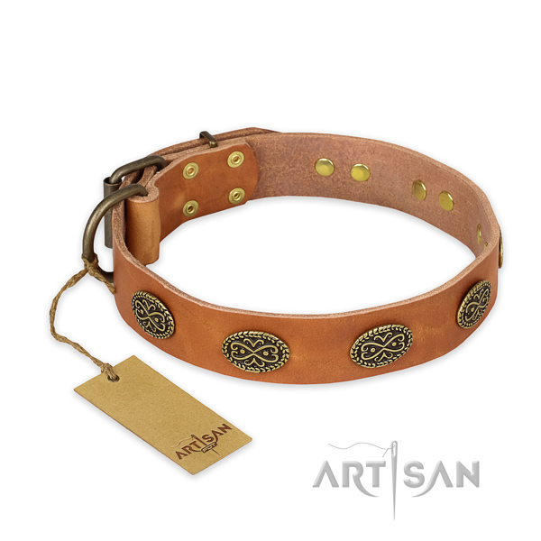 Adjustable full grain leather dog collar with reliable traditional buckle