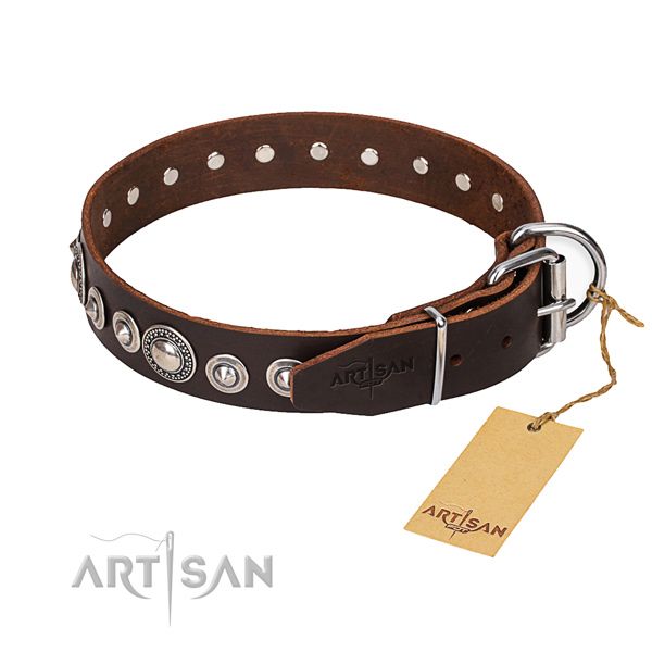 Genuine leather dog collar made of high quality material with reliable D-ring