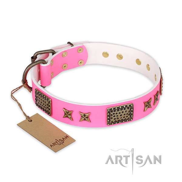 Handmade full grain leather dog collar with rust resistant hardware