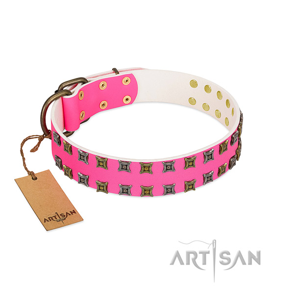 Genuine leather collar with inimitable embellishments for your doggie