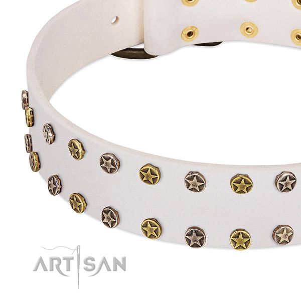 Exquisite decorations on full grain natural leather collar for your pet