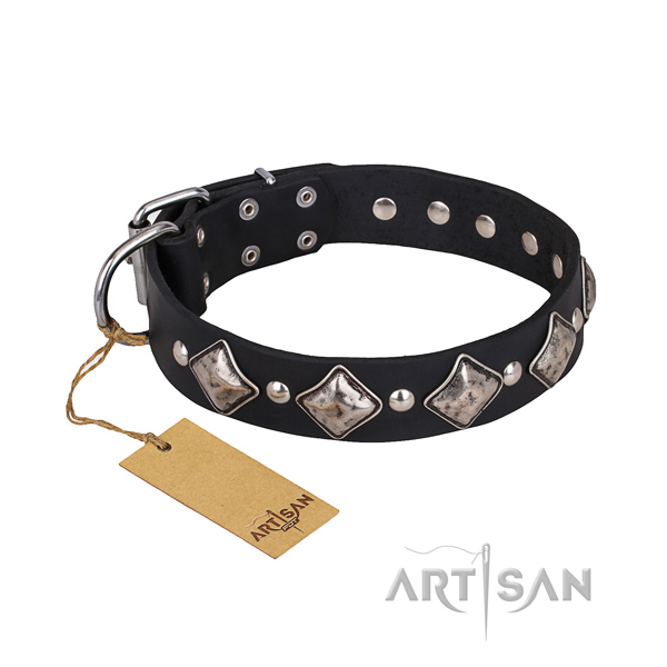 Hardwearing leather dog collar with rust-proof hardware
