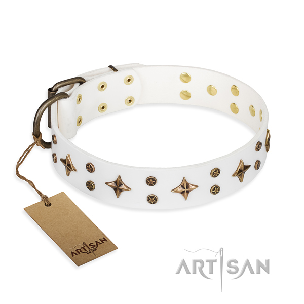 Trendy full grain leather dog collar for handy use