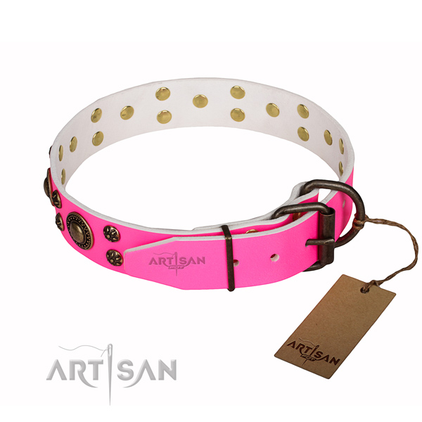 Unique full grain genuine leather dog collar for daily walking