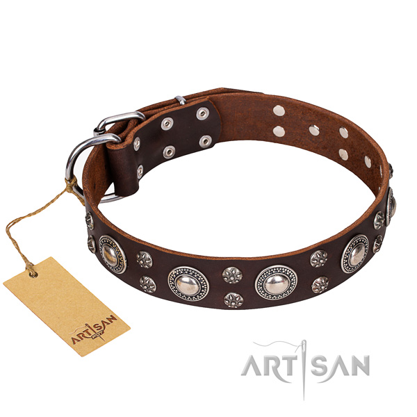 Hardwearing leather dog collar with strong hardware