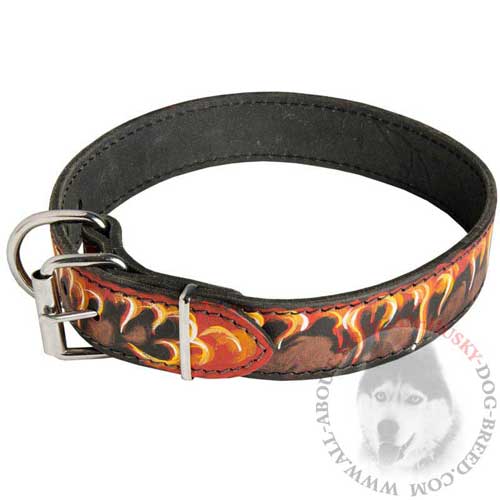 Leather Siberian Husky Collar Handmade with Strong Buckle and D-ring
