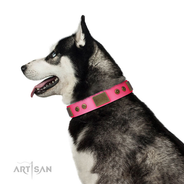 Amazing natural genuine leather collar for your beautiful doggie