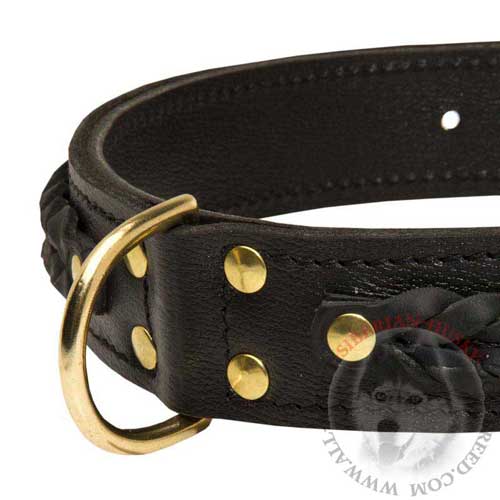 Leather Siberian Husky Collar with D-Ring for Leash Fastening