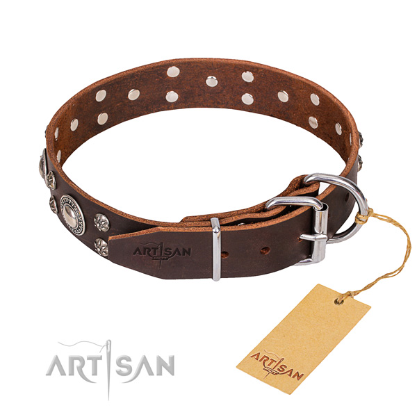 Full grain natural leather dog collar with smooth surface