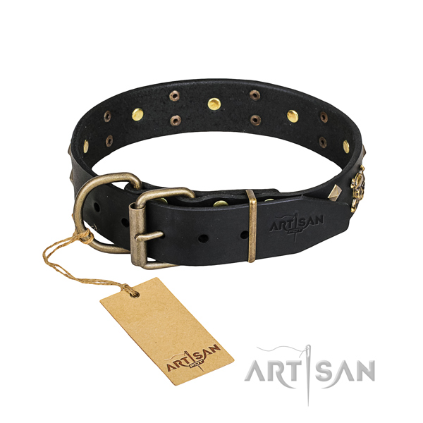 Long-wearing leather dog collar with strong fittings
