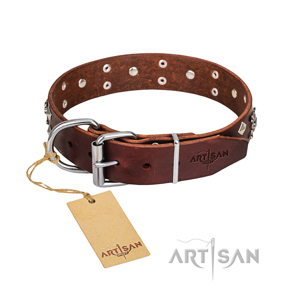 Strong leather dog collar with non-corrosive details