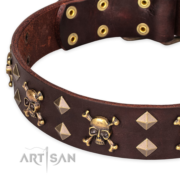 Casual style leather dog collar with cute decorations