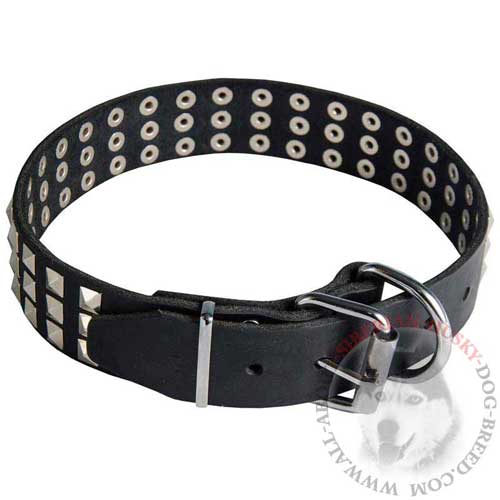 Leather Siberian Husky Collar with Pyramids