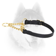 Smooth chain Siberian Husky     collar of leather 