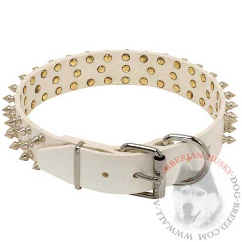 Leather Siberian Husky Collar of Trendy White Color