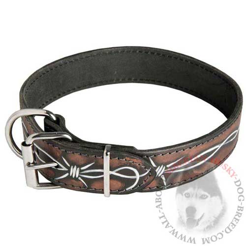 Handmade Leather Wide Collar for Siberian Husky Walking