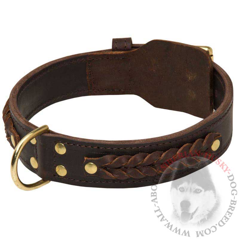 Super Wide Leather Siberian Husky Collar with Beautiful Braids