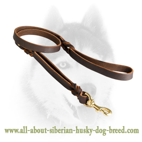 Royal Quality Braided Leather Siberian Husky leash with Two Handles