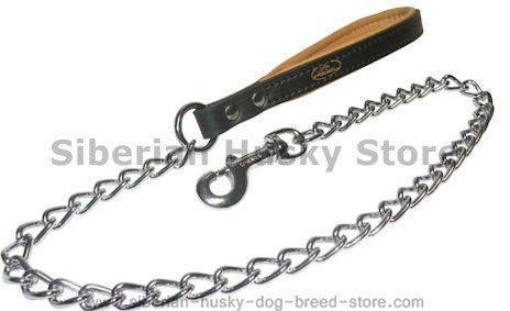 Large Chain Steel Leash with Leather Handle for Siberian husky - Click Image to Close