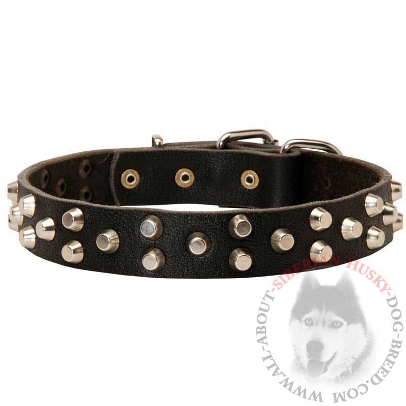 Fashion Leather Siberian Husky Collar with Studs / Pyramids