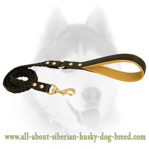Handcrafted braided leather leash for Siberian Husky