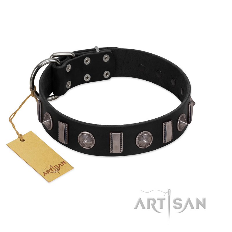 "Silver Spikes" Exclusive FDT Artisan Black Leather Siberian Husky Collar