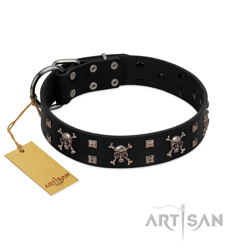 "Black Jack" Stylish Handmade FDT Artisan Black Leather Siberian Husky Collar
