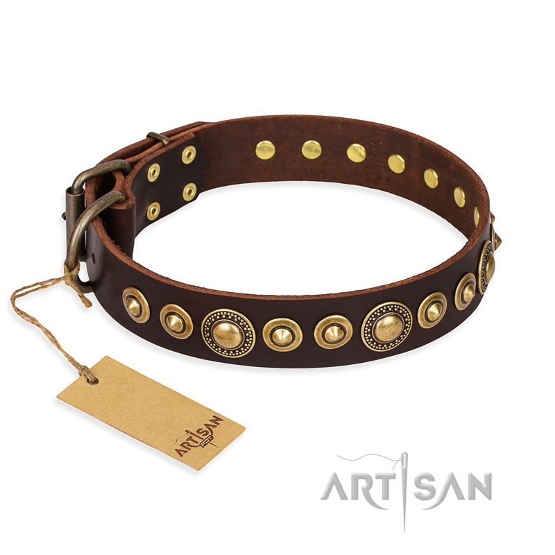 "Ancient Warrior" FDT Artisan Fancy Leather Siberian Husky Collar with Old-Bronze Plated Decorations